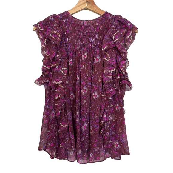Ulla Johnson Addie Smocked Ruffle Silk Top Size 0 Floral Paisley Print - Picture 3 of 12